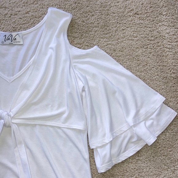 White Cold Shoulder Tie Front Top - Picture 12 of 14